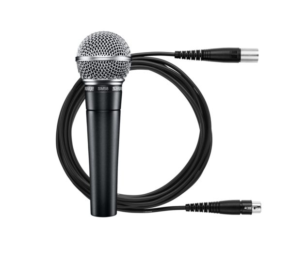 CARDIOID DYNAMIC SM58 VOCAL MICROPHONE KIT WITH 25' XLR CABLE, STAND ADAPTER, & ZIPPERED POUCH