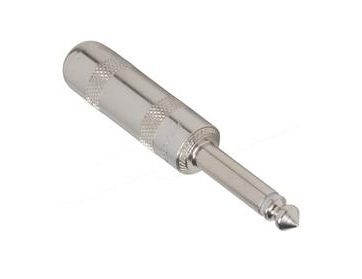 1/4" Mono 2 Conductor Cable Mount Plug, Nickel Metal Handle w/Solder Lugs & Cable Clamp - Bulk
