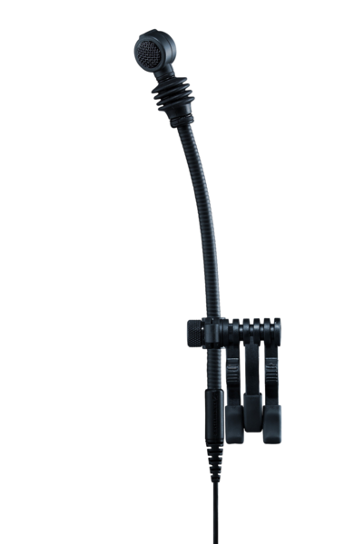 SUPER-CARDIOID CLIP-ON DYNAMIC MIC WITH FLEXIBLE GOOSENECK FOR BRASS, WIND INSTRUMENTS AND DRUMS.