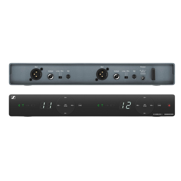 WIRELESS RECEIVER SET. INCLUDES (1) EM-XSW 1 DUAL STATIONARY RECEIVER WITH INTERNAL ANTENNAS
