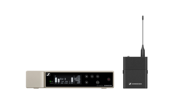 WIRELESS BASE SYSTEM INCLUDES (1) EW-D EM SINGLE CHANNEL RECEIVER, (1) EW-D SK BODYPACK TRANSMITTER