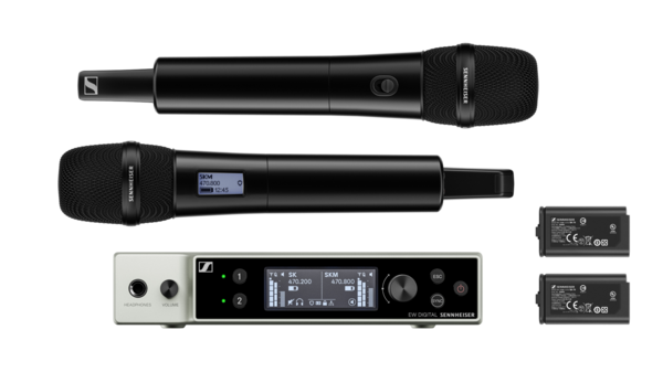 DIGITAL WIRELESS DUAL HANDHELD SYSTEM: (1) EW-DX EM 2 DUAL RECEIVER, (2) EW-DX SKM-S HH TRANSMITTERS