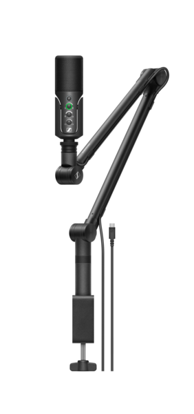 USB-C MICROPHONE W/ CARDIOD CONDENSER CAPSULE, BOOM ARM INCLUDED, GAIN/MIX/VOLUME CONTROL