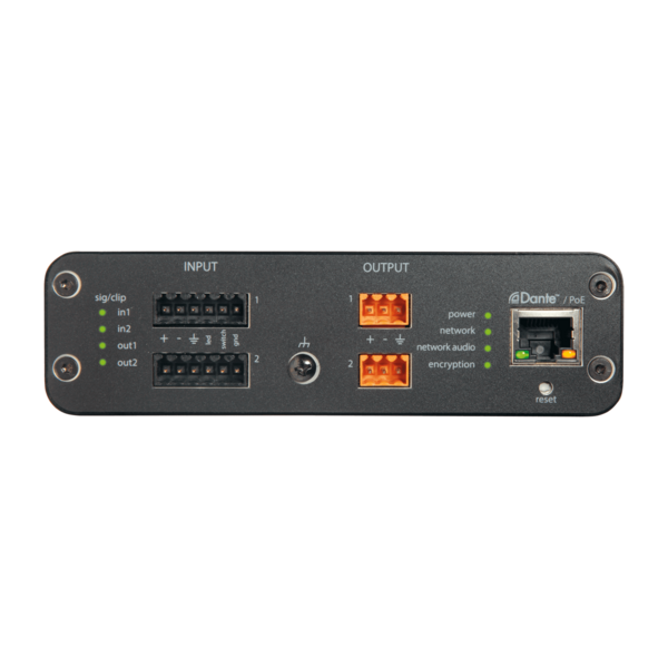 DANTE AUDIO NETWORK INTERFACE, 2-INPUT/2-OUTPUT, BLOCK CONNECTORS, MIC/LINE, POE