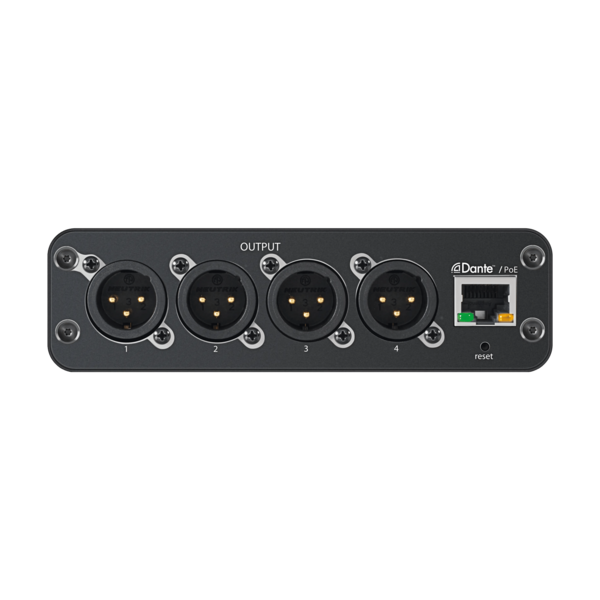 4-INPUT, XLR CONNECTORS, MIC/LINE DANTE AUDIO NETWORK INTERFACE WITH PEQ AND AUDIO SUMMING