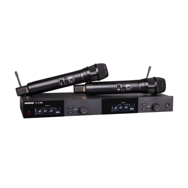 DUAL WIRELESS SYSTEM, 2 NEXADYNE 8/C HANDHELD TRANSMITTERS, H55 (514-558 MHZ) WIRELESS BAND