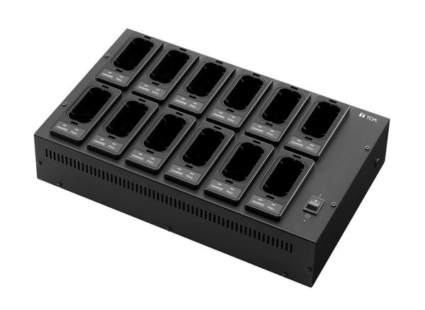 TWELVE SLOT CHARGING STATION ACCEPTS 5000 SERIES RECHARGEABLE TRANSMITTERS AND/OR PORTABLE TUNERS