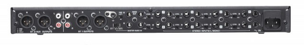 8 STEREO CHANNEL LINE MIXER, 1RU, XLR OUTPUTS, 1/4" INPUTS, LED METERS