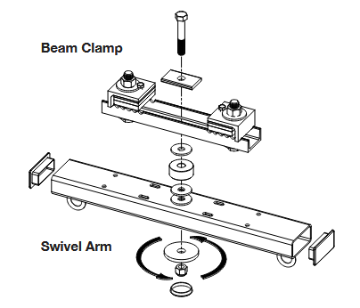 SWIVEL ARM ROTATING SUSPENSION ARM - 40" USED WITH BEAM CLAMPS