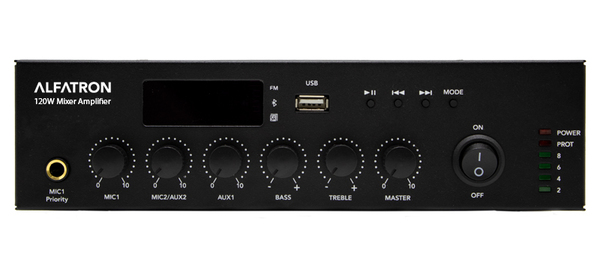 5-INPUT 120W MIXER AMP WITH MP3 MEDIA PLAYER, FM TUNER, & BLUETOOTH / 120W @ 70/100V & 4-8-16OHMS