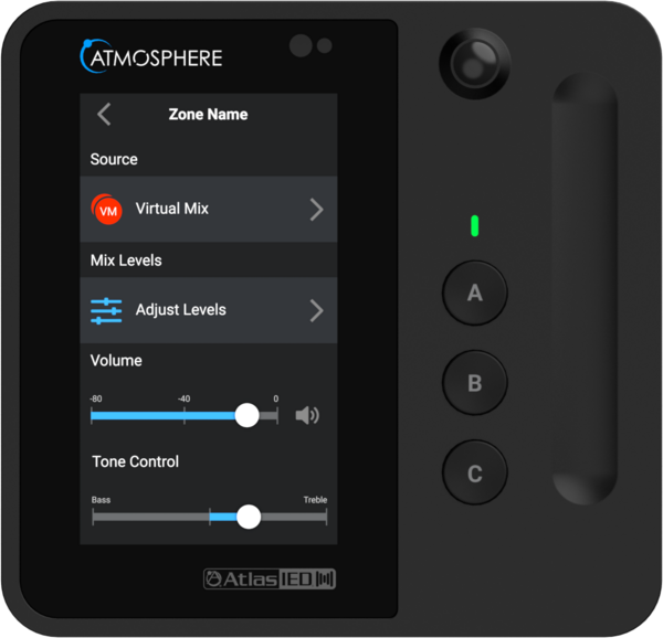 ATMOSPHERE DSP WALL CONTROLLER, 4.3" PROGRAMMABLE TOUCHSCREEN,TOUCH VOLUME SLIDER,4 BUTTONS, BLACK