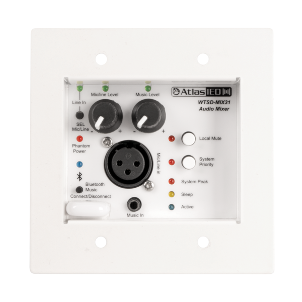 INDOOR/OUTDOOR WALL MIXER PLATE -3X1 MIC/LINE/BLUETOOTH/AUX MIXER W/OPTIONAL DANTE NETWORK INTERFACE