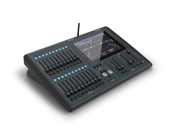 CHAMSYS QUICK Q10-
1 UNIVERSE VIA DIRECT DMX512 OUT OR ETHERNET
, CONTROLLER W/ FADERS & TOUCHSCREEN