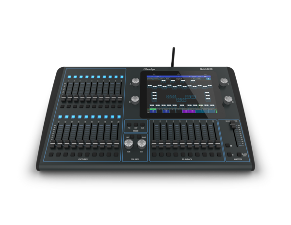 CHAMSYS QUICKQ 20 CONSOLE
- 2 UNIVERSES
VIA DIRECT DMX512 OUT OR ETHERNET
/CONSOLE WITH TOUCHSCREEN