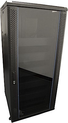 27RU FLOOR STANDING RACK ENCLOSURE (19") WITH TEMPERED GLASS FRONT DOOR, DUAL VENT FAN, LOCKING DOOR