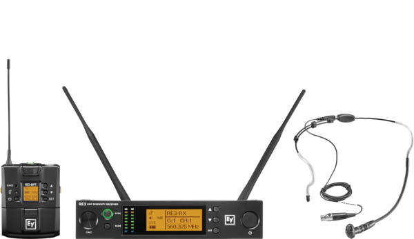 UHF HEADSET WIRELESS SET CONTAINING THE HW3 SUPERCARDIOID HEADWORN MICROPHONE 488-524MHZ