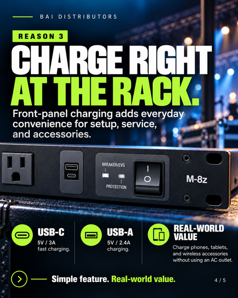 15A POWER CONDITIONER WITH EVS SURGE PROTECTION, 12 OUTLETS, USB-A & USB-C CHARGING, 1RU
