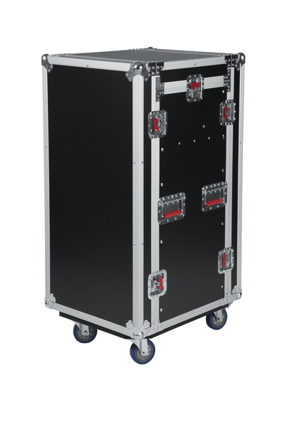 ATA WOOD FLIGHT POP-UP CONSOLE RACK CASE; 10U TOP; 16U BOTTOM; W/ CASTERS