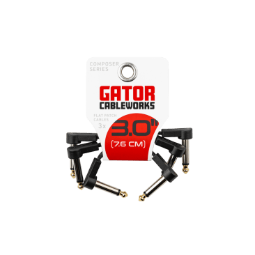 3 INCH FLAT PATCH CABLE WITH 24K GOLD-PLATED TIP AND LOW-PROFILE 1/4" RIGHT ANGLE CONNECTORS- 3 PACK