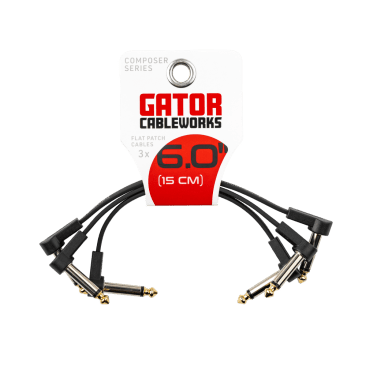 6 Inch Flat Patch Cable with 24K Gold-Plated Tip and Low-Profile 1/4" Right Angle Connectors- 3 Pack