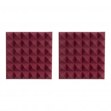 PAIR OF 2”-THICK ACOUSTIC FOAM PYRAMID PANELS 12”X12” – BURGUNDY COLOR
