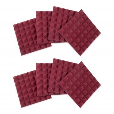 EIGHT (8) PACK OF 2”-THICK ACOUSTIC FOAM PYRAMID PANELS 12”X12” – BURGUNDY COLOR