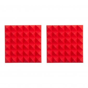 PAIR OF 2”-THICK ACOUSTIC FOAM PYRAMID PANELS 12”X12” – RED COLOR