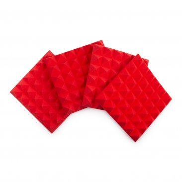 FOUR (4) PACK OF 2”-THICK ACOUSTIC FOAM PYRAMID PANELS 12”X12” – RED COLOR