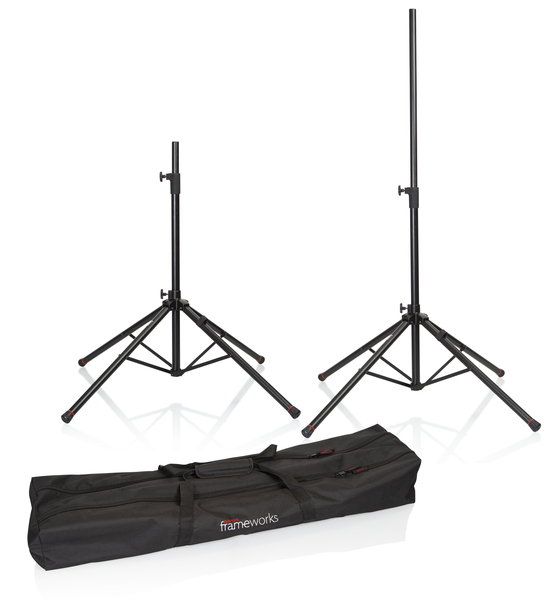 SET OF TWO QUAD BASE SPEAKER STANDS (DELUXE WITH LIFTEEZ SELF-RAISING PISTON) AND CARRY BAG