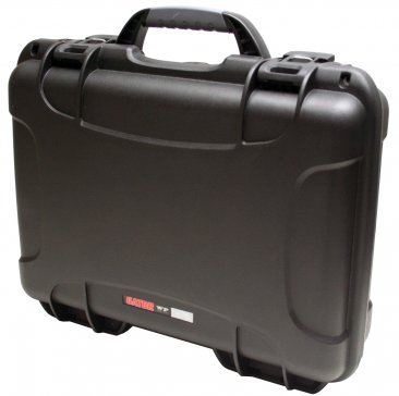 BLACK WATERPROOF INJECTION MOLDED CASE, WITH INTERIOR DIMESIONS OF 13.2 X 9.2 X 3.8 INCHES. NO FOAM