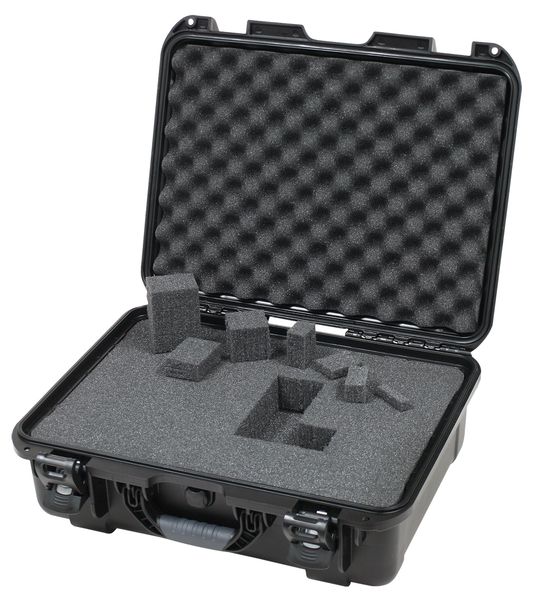 BLACK WATERPROOF INJECTION MOLDED CASE WITH INTERIOR DIMENSIONS OF 18" X 13" X 6.9". DICED FOAM