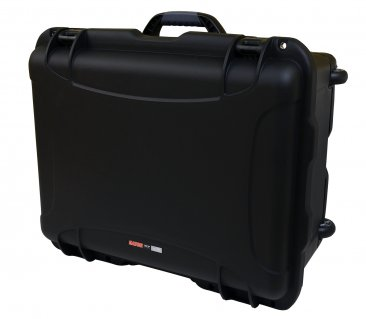 BLACK INJECTION MOLDED CASE WITH PULLOUT HANDLE & INLINE WHEELS. INTERIOR DIMS 20.5" X 15.3" X 10.1"