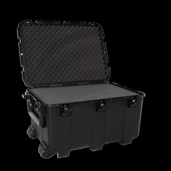 BLACK WATERPROOF INJECTION MOLDED CASE WITH INTERIOR DIMENSIONS OF 30" X 21" X 18" WITH DICED FOAM