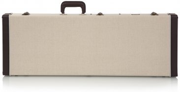 DELUXE WOOD CASE FOR STANDARD ELECTRIC GUITARS; JOURNEYMAN BURLAP EXTERIOR