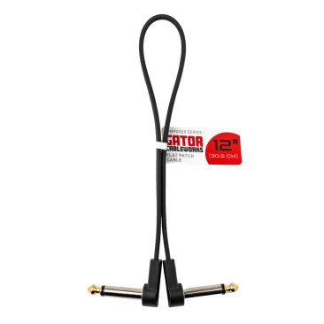 12 Inch Flat Patch Cable with 24K Gold-Plated Tip and Low-Profile 1/4" Right Angle Connectors