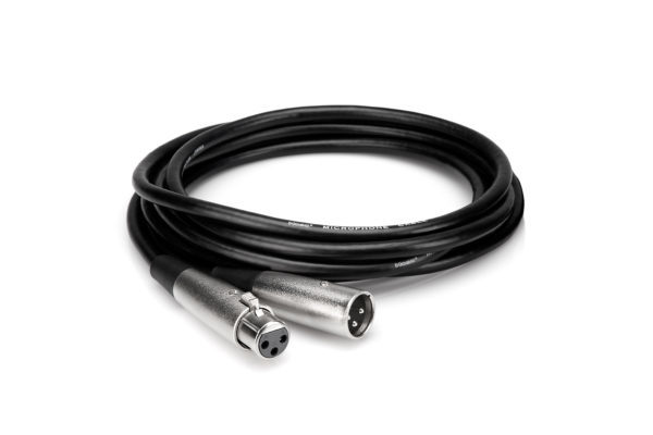 MICROPHONE CABLE, HOSA XLR3F TO XLR3M, 20 FT (BLACK JACKET MIC CABLE WITH SILVER XLR CONNECTORS)