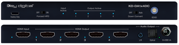 1X4 4K 18G HDMI DISTRIBUTION AMPLIFIER WITH AUDIO DE-EMBED, 4K TO 1080P DOWN-CONVERT