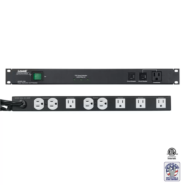POWER PANEL-15A, 5-SWITCHED 4-UNSWITCHED OUTLETS, 1U, SURGE SUPP, CORD