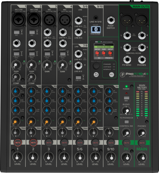 10-CHANNEL ANALOG MIXER WITH ENHANCED FX, USB RECORDING MODES AND BLUETOOTH
