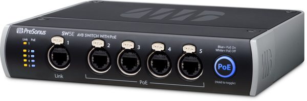 5-PORT AVB SWITCH WITH POE (5 AVB ETHERCON JACKS / 4 PORTS WITH POE)