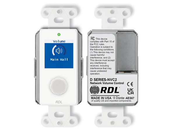 DANTE / AES67 1 OR 2-CHANNEL NETWORK VOLUME CONTROL WITH COLOR LCD, POE / WHITE