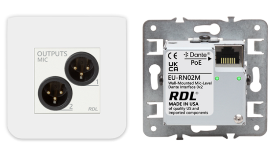 WALL-MOUNTED MIC/DANTE INTERFACE 0X2