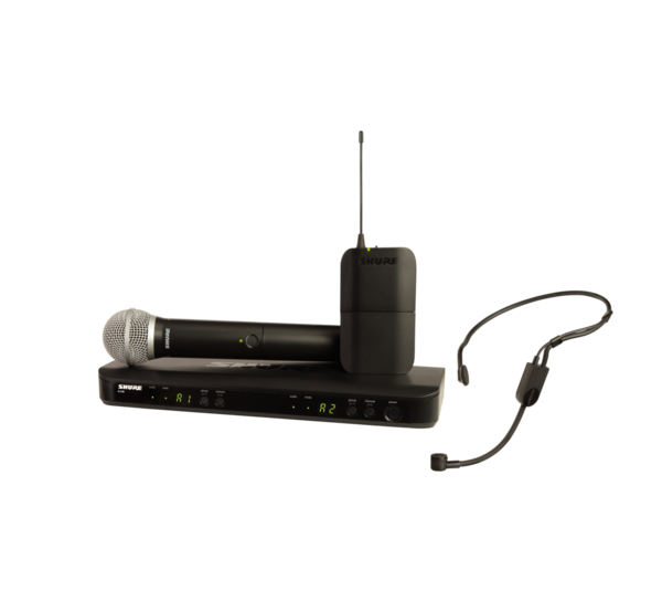 BLX DUAL CHANNEL COMBO WIRELESS SYS W/ BLX88 RECV, BLX1 BODYPACK, PGA31 HEAD MIC, BLX2/PG58 HANDHELD