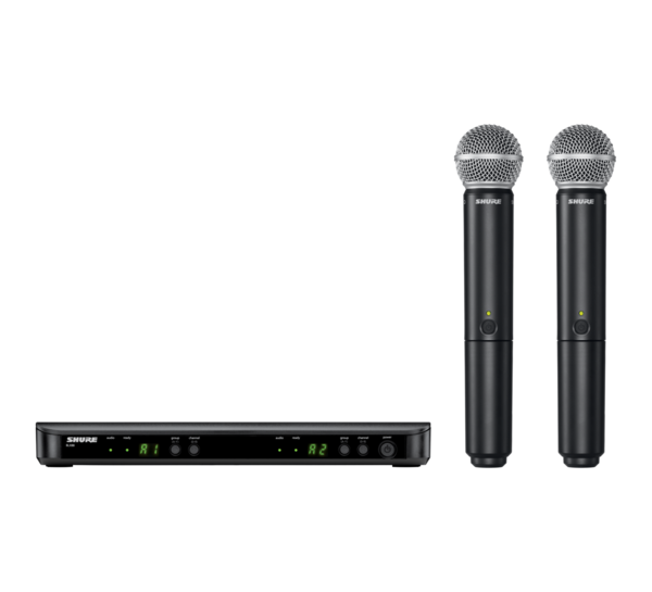 BLX DUAL CHANNEL WIRELESS HANDHELD MICROPHONE SYSTEM WITH 2 SM58 VOCAL DYNAMIC MICS