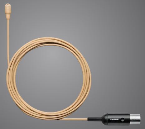 CONDENSER LAPEL MICROPHONE, OMNIDIRECTIONAL, LOW SENSITIVITY, MTQG SHURE CONNECTOR, TAN