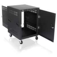 14RU,25" DEEP, MOBILE EQUIPMENT RACK INCLUDES: CASTERS, SIDE HANDLES, AND SOLID DOORS