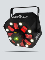3-IN-1 LED EFFECT LIGHT-COMBINES RED AND GREEN LASERS, WHITE STROBE, & RGBAW ROTATING DERBY EFFECTS