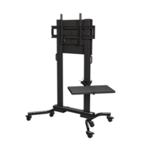 HEAVY DUTY MOBILE CART WITH SINGLE SIDE SHELF, BACK PLATE AND COVER FOR DISPLAYS LARGER THAN 60"