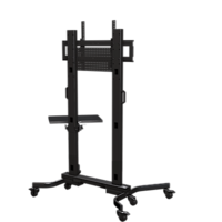 HEAVY DUTY MOBILE CART WITH SINGLE SIDE SHELF, BACK PLATE AND COVER FOR DISPLAYS LARGER THAN 60"