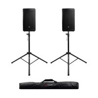 A PAIR OF FRAMEWORKS GFW-SPK-2000 LIGHTWEIGHT ALUMINUM SPEAKER STANDS WITH CARRY BAG